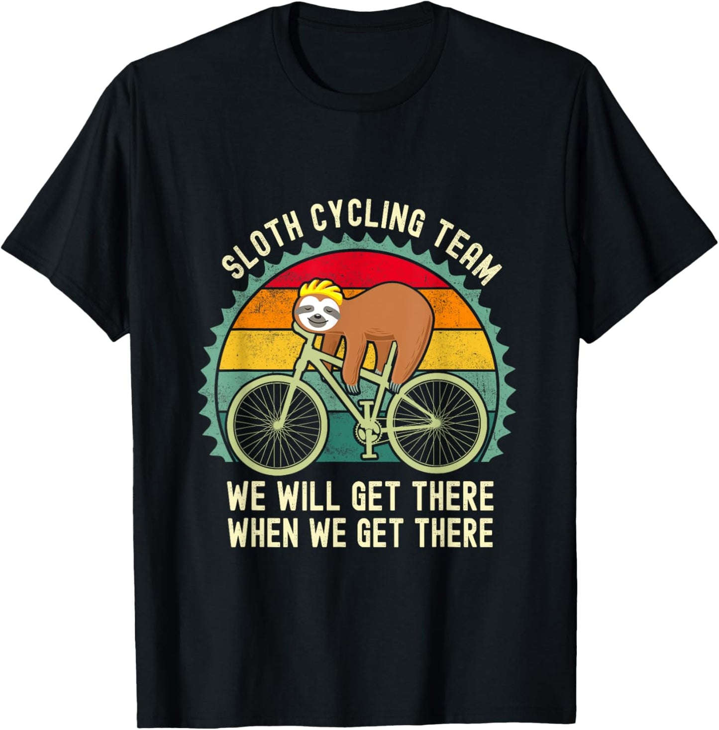 Sloth Cycling Team Funny Lazy Sloth On A Bike Bicycle T-Shirt - T-Shirt | Black