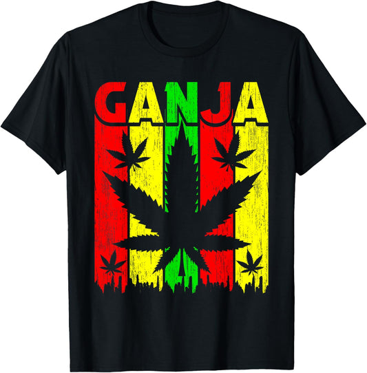 Jamaican Flag Rasta Weed Ganja Cannabis Rastafari Marijuana T-Shirt - T-Shirt | Black