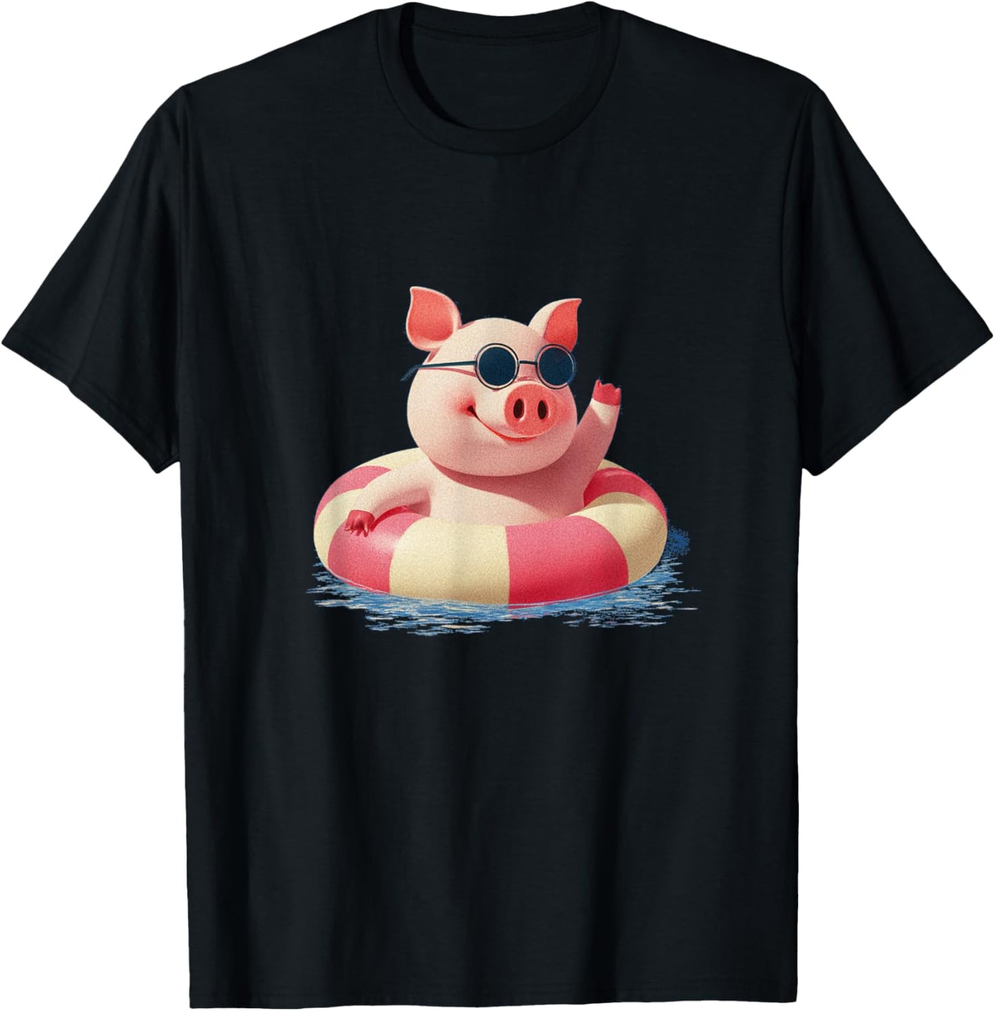 Pig Sunglasses Graphic with Beach Ring T-Shirt - T-Shirt | Black