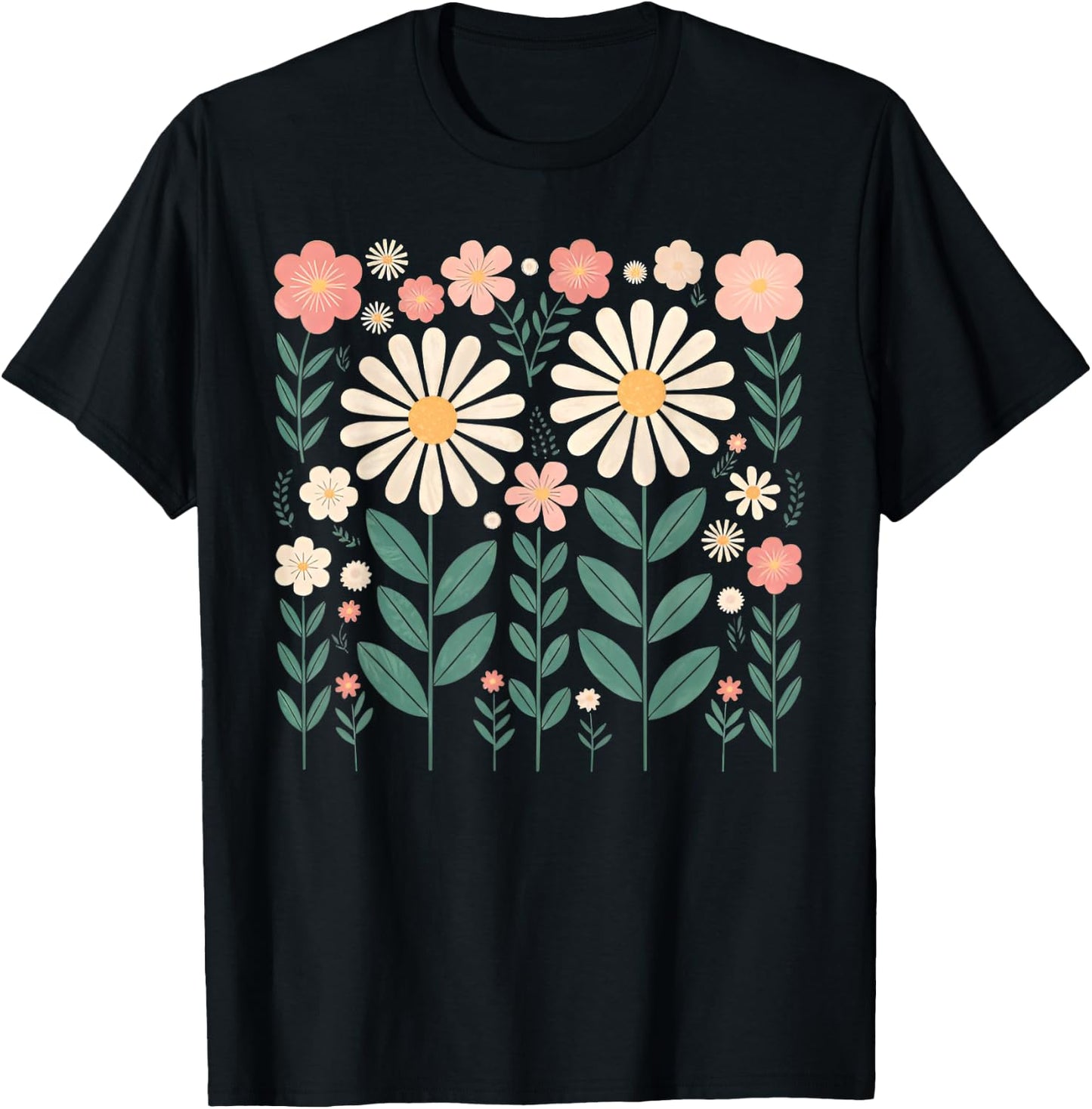 Vintage Flowers Women Wildflower Graphic Floral Gardening T-Shirt - T-Shirt | Black