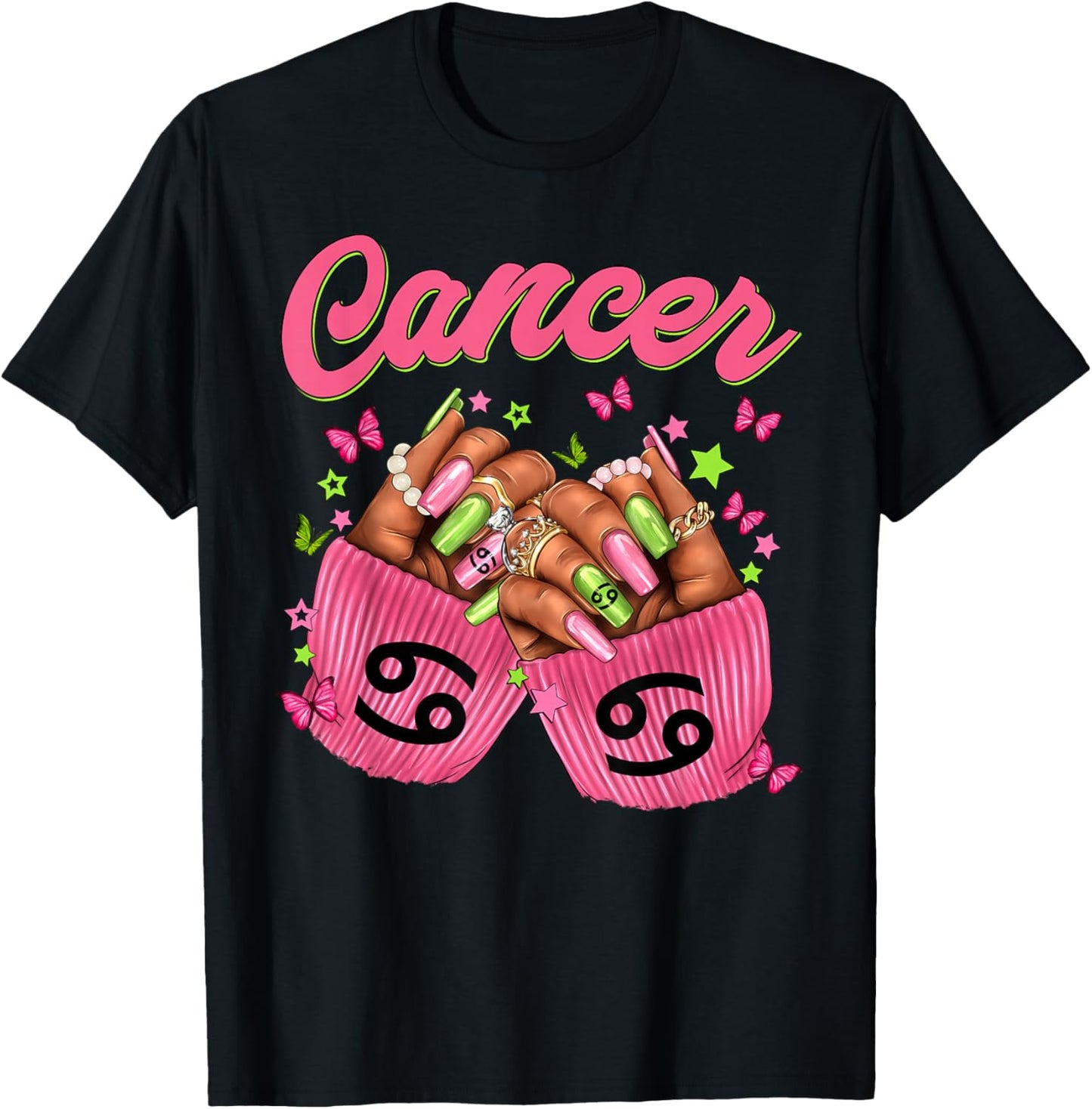 Black Women Nails Zodiac Birthday Cancer Queen T-Shirt - T-Shirt | Black