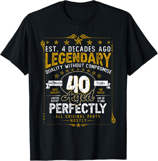 Vintage Legendary 40 Years Old Aged Perfectly 40th Birtday T-Shirt - T-Shirt | Black