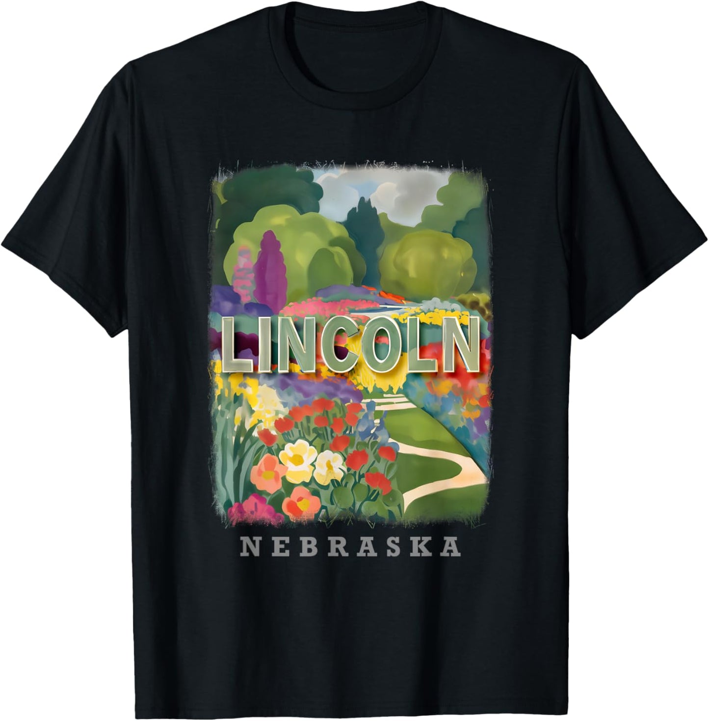 Lincoln Nebraska NE Sunken Gardens Splendor SD693 T-Shirt - T-Shirt | Black