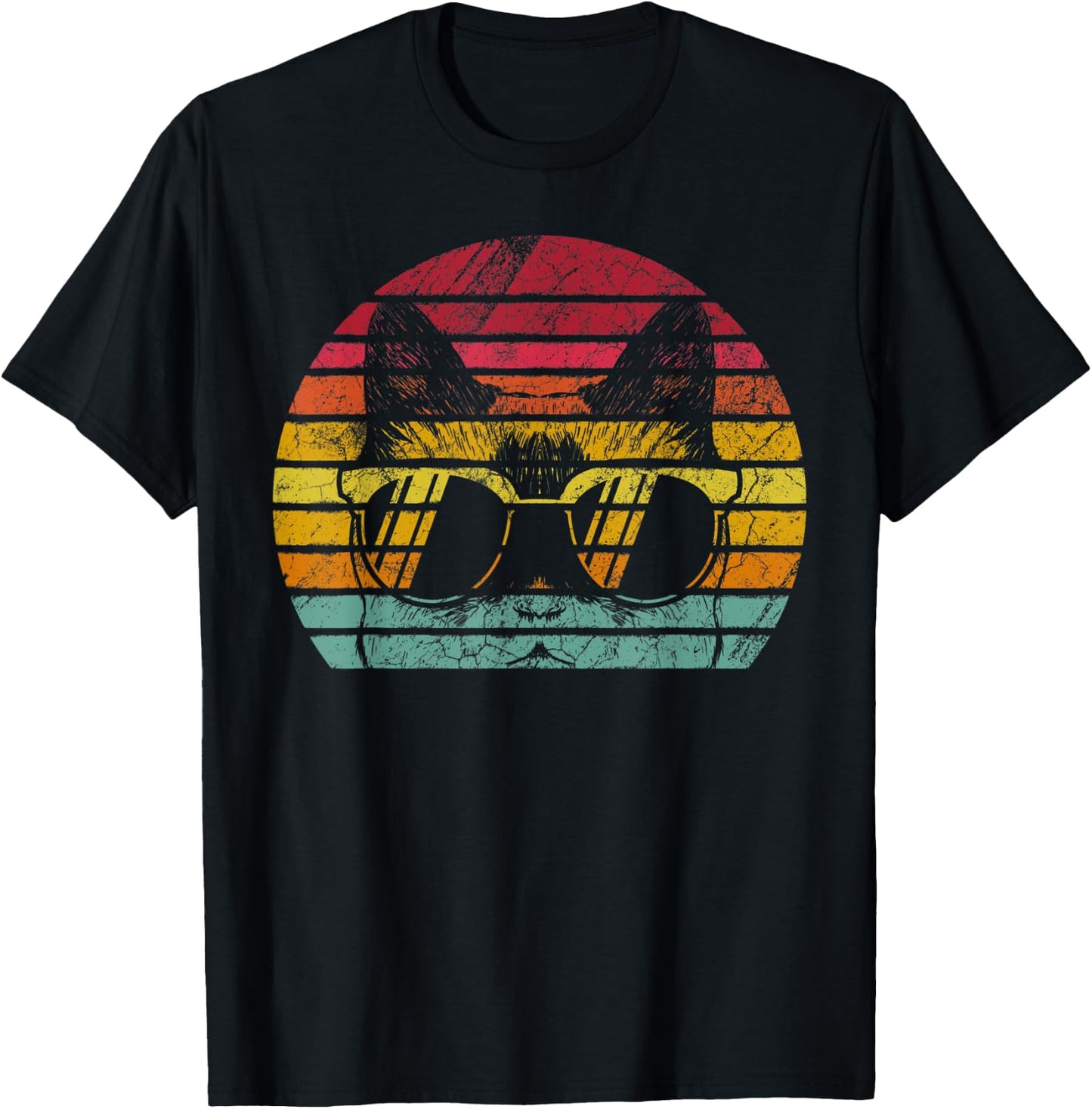 Retro Style Vintage Funny Cat Sunglasses Men Women Gift T-Shirt - T-Shirt | Black