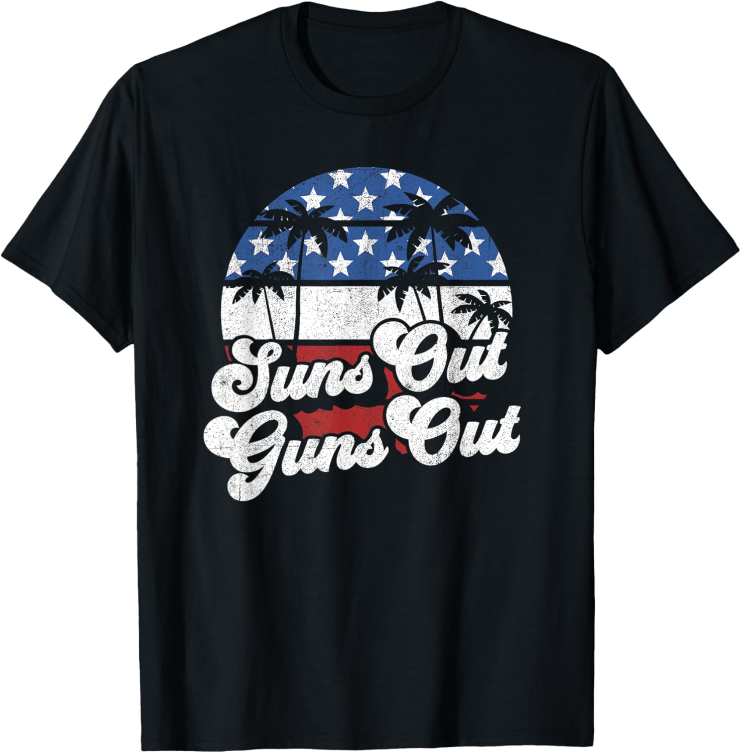 Funny Suns Out Guns Out 4th of July USA American Flag Beach T-Shirt - T-Shirt | Black