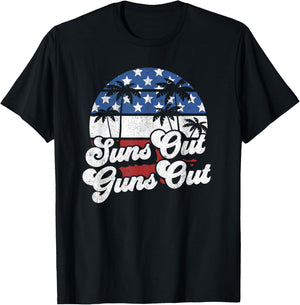 Funny Suns Out Guns Out 4th of July USA American Flag Beach T-Shirt - T-Shirt | Black