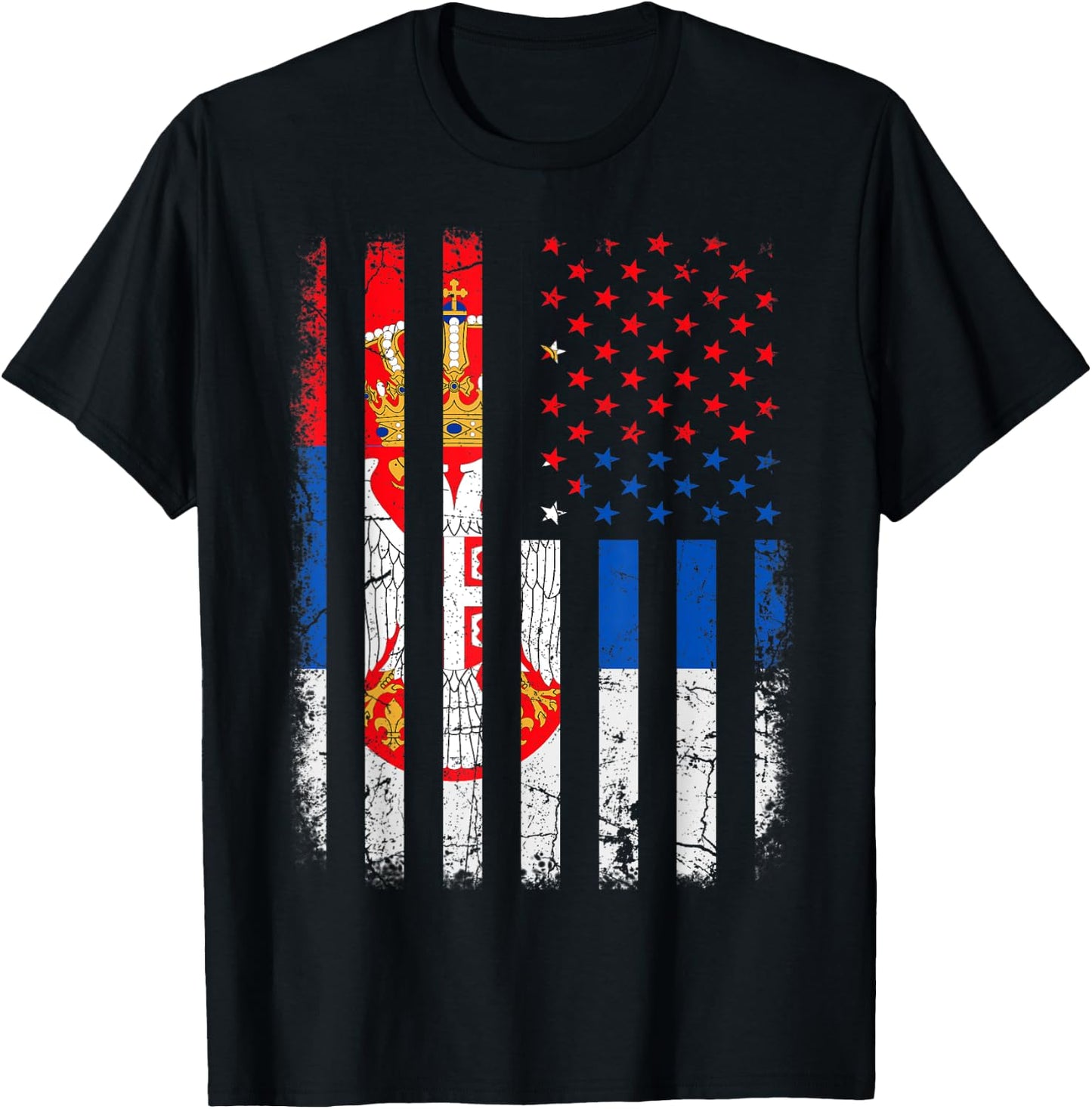 Serbian American Flag Serbia America Pride Heritage T-Shirt - T-Shirt | Black