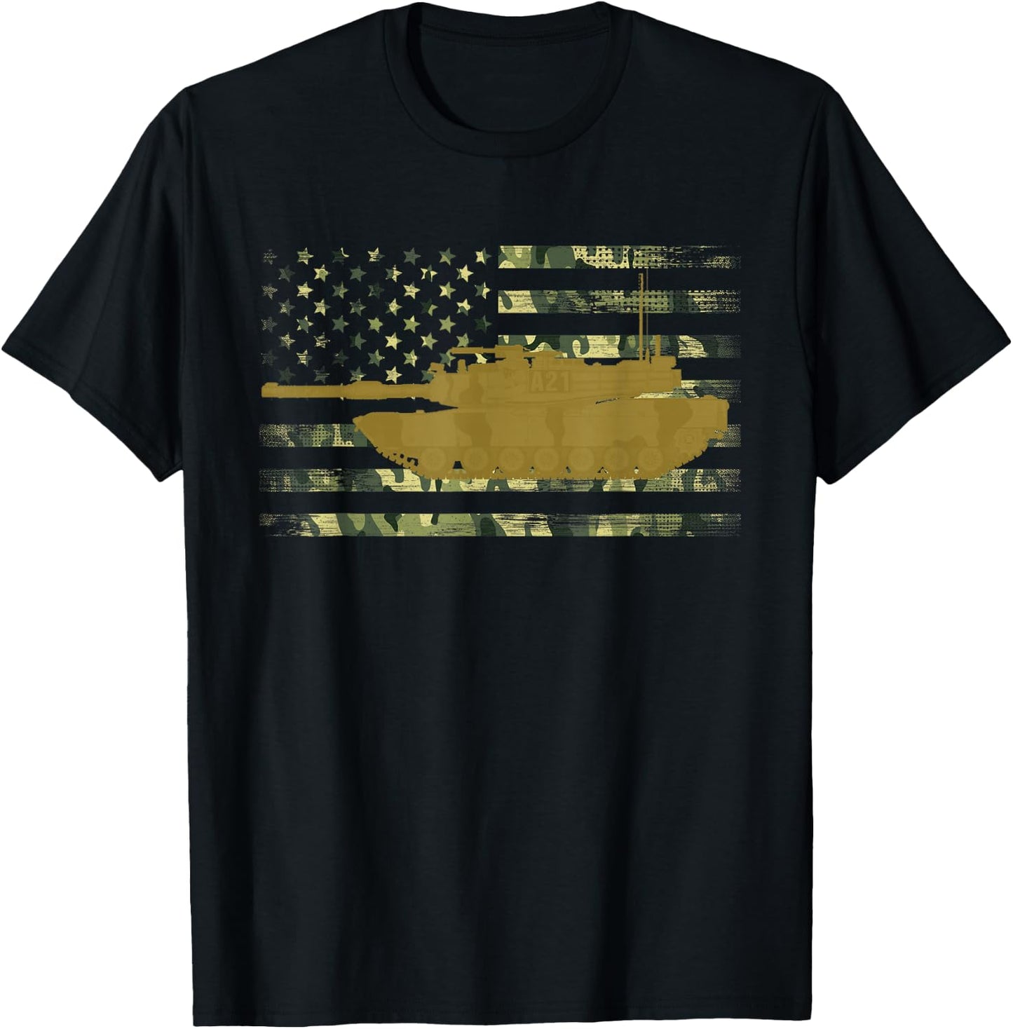 M1 Abrams Military Battle Tank Camo American Flag T-Shirt - T-Shirt | Black