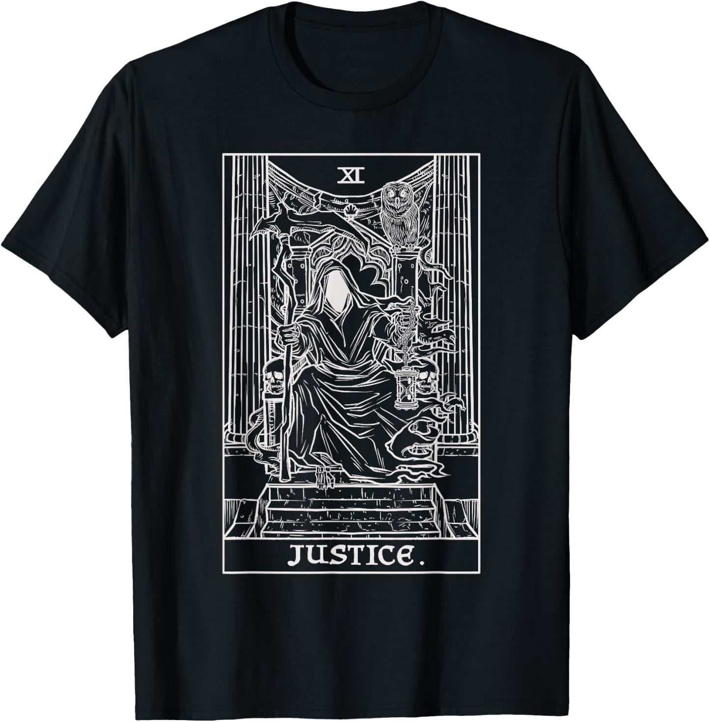 Justice Tarot Card Grim Reaper Halloween Goth Horror Occult T-Shirt - T-Shirt | Black