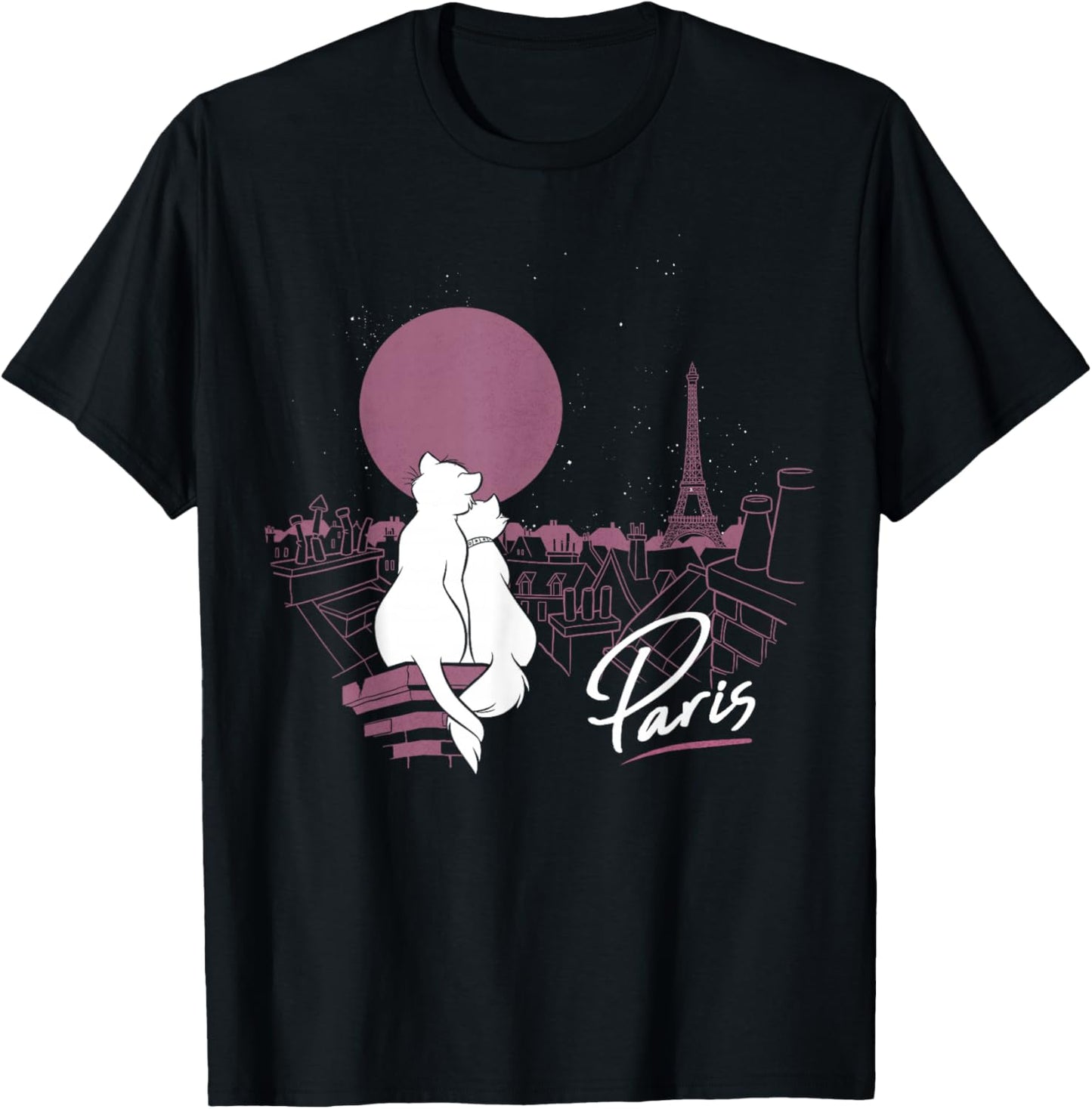Disney The Aristocats Duchess And Thomas Paris by Moonlight , Black, S T-Shirt - T-Shirt | Black