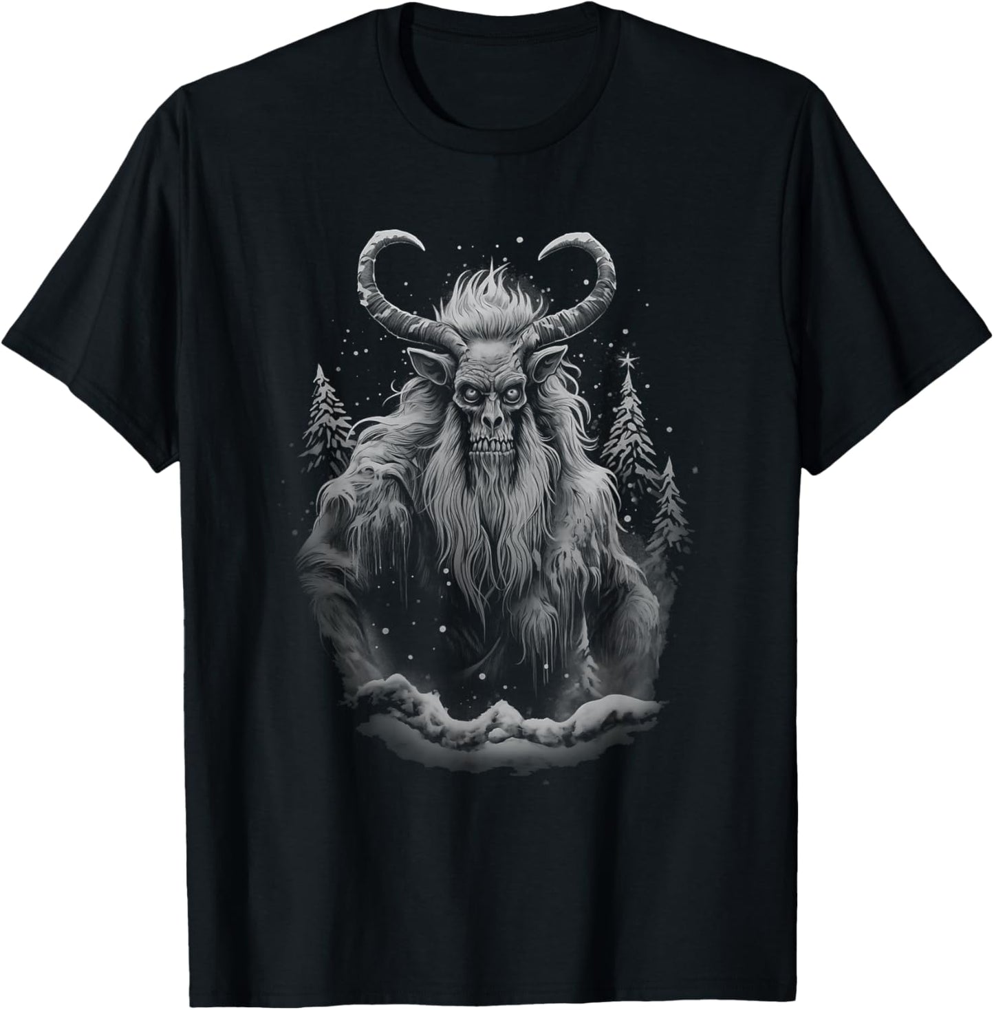 Vintage Krampus Creepy Christmas Black and White Graphic T-Shirt - T-Shirt | Black