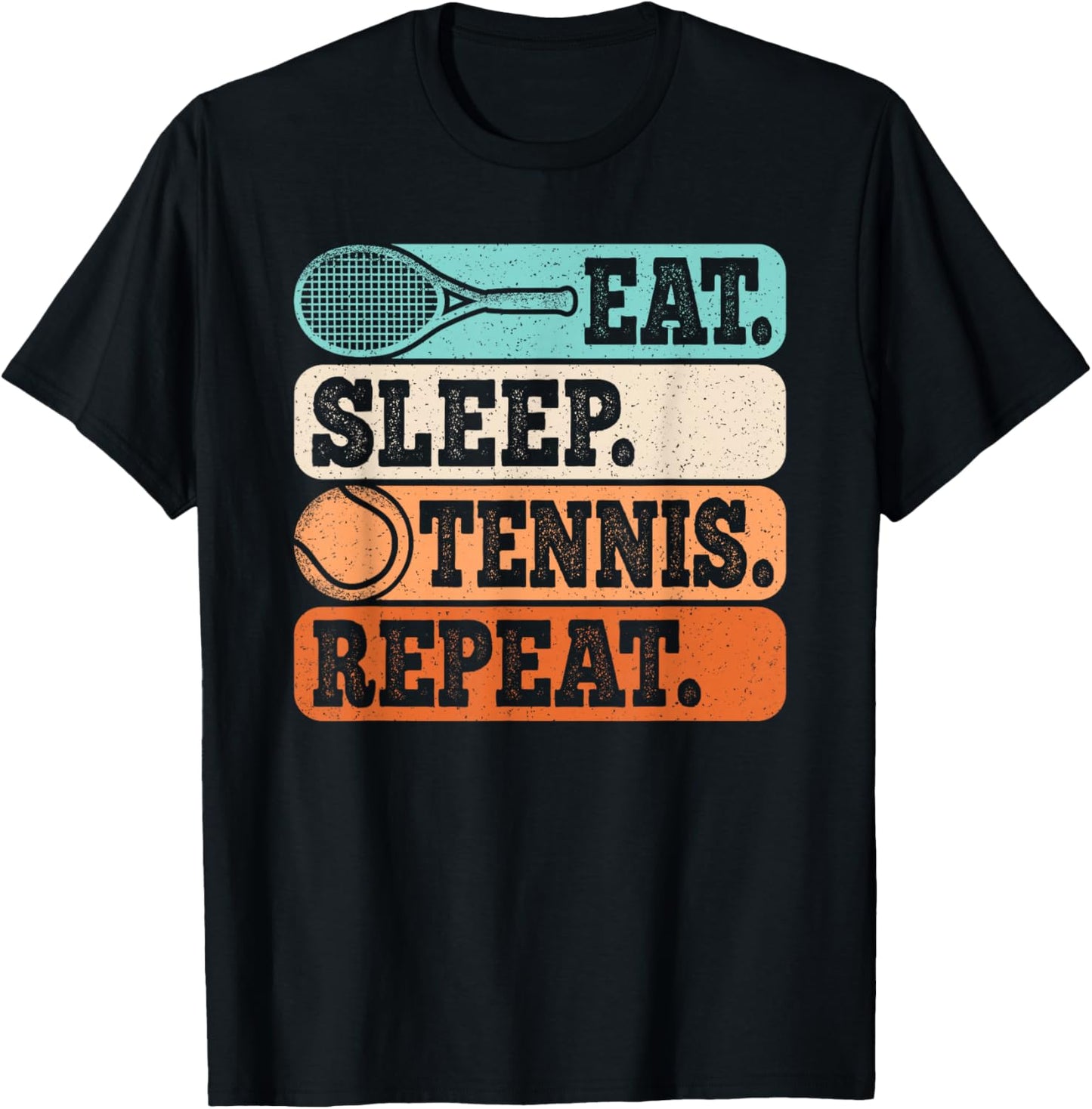 Eat Sleep Tennis Repeat Funny Retro Tennis Player Men Boys T-Shirt - T-Shirt | Black