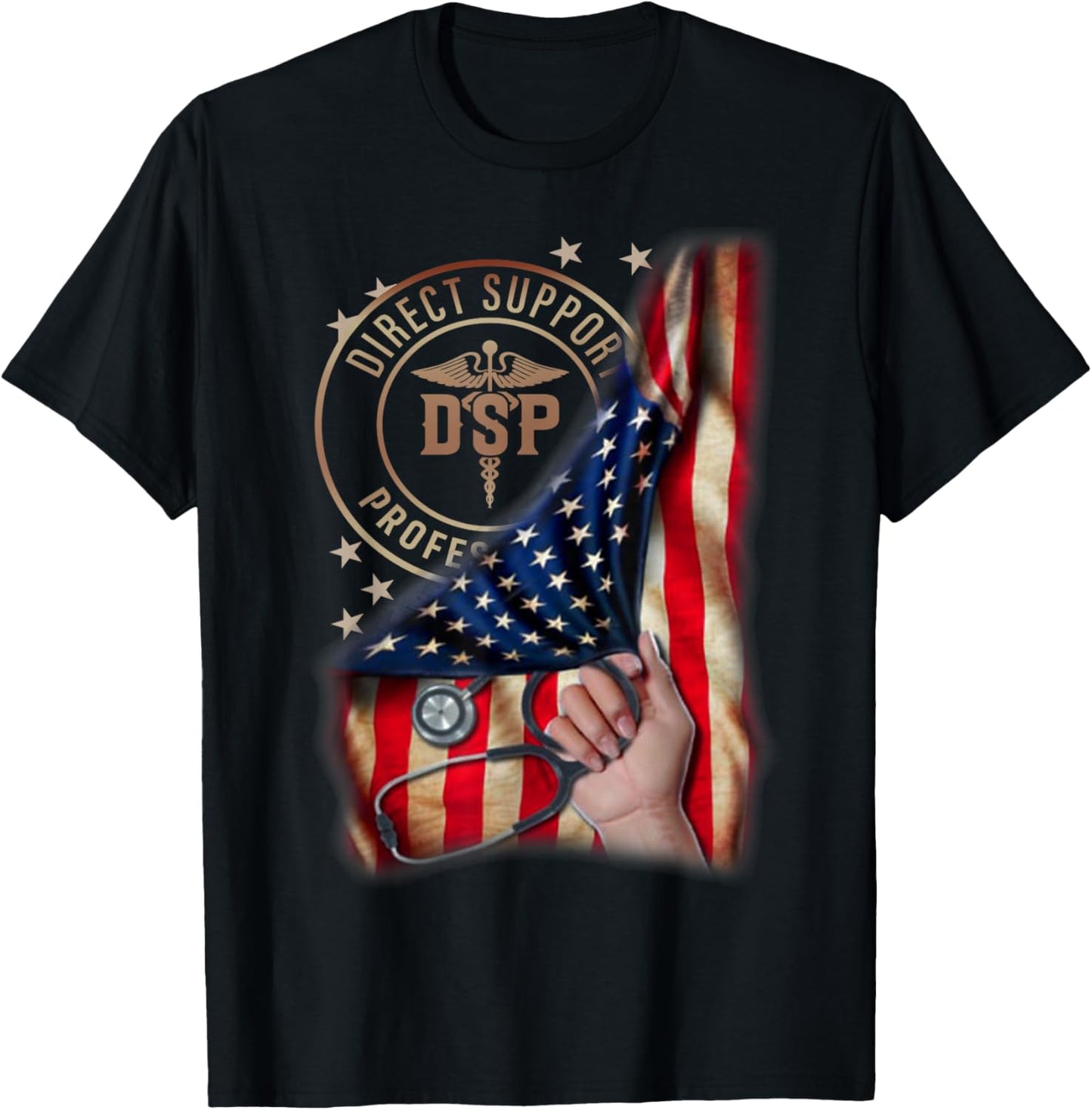 Funny Patriotic DSP USA Flag Nurses Week Gifts 4th of July Women Men T-Shirt - T-Shirt | Black