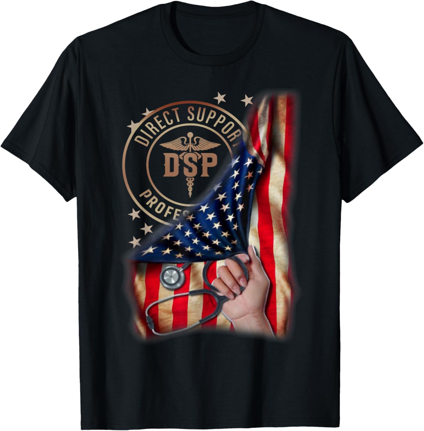 Funny Patriotic DSP USA Flag Nurses Week Gifts 4th of July Women Men T-Shirt - T-Shirt | Black