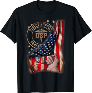 Funny Patriotic DSP USA Flag Nurses Week Gifts 4th of July Women Men T-Shirt - T-Shirt | Black
