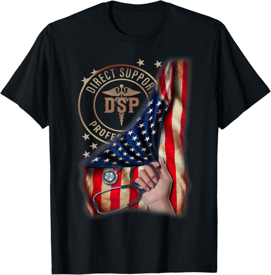 Funny Patriotic DSP USA Flag Nurses Week Gifts 4th of July Women Men T-Shirt - T-Shirt | Black
