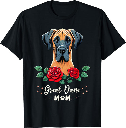 Roses Flowers Great Dane Mom Mastiff Great Danes T-Shirt - T-Shirt | Black