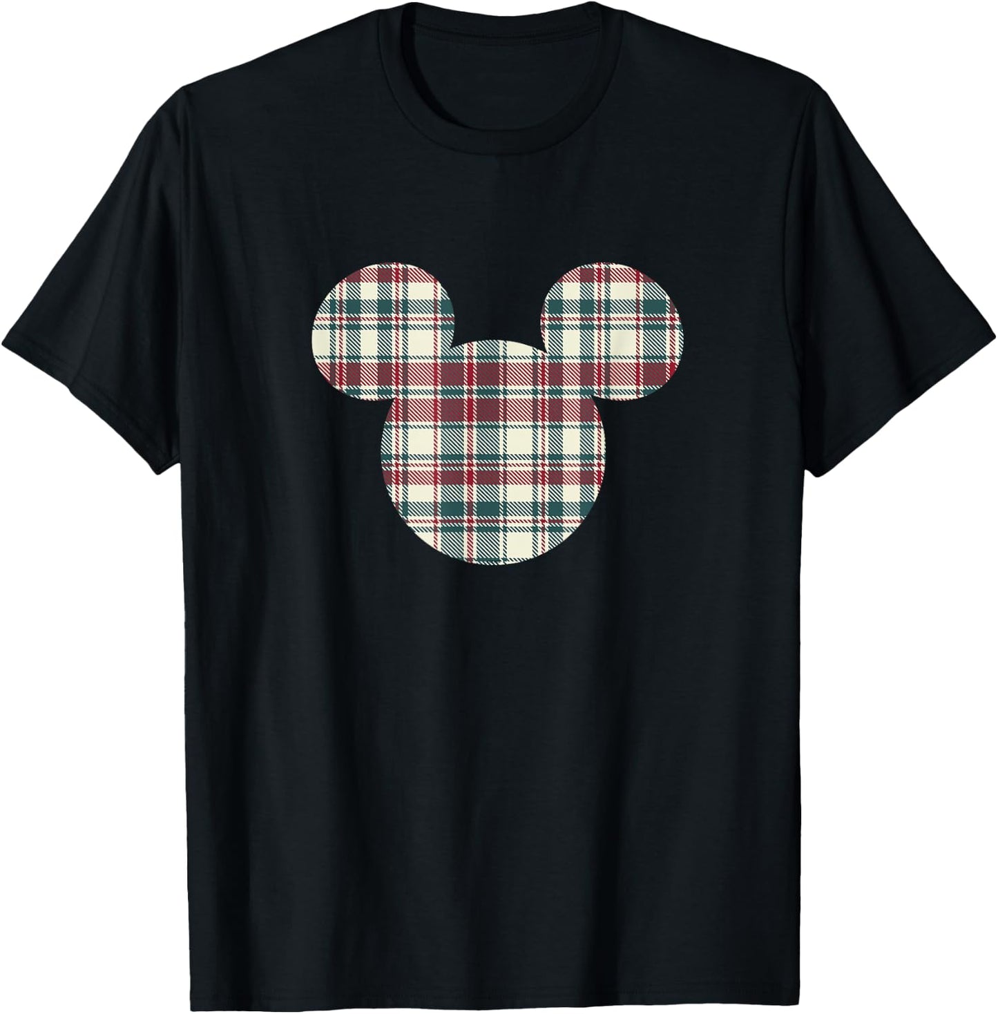 Disney Mickey Mouse Head Icon Christmas Holiday Plaid T-Shirt - T-Shirt | Black
