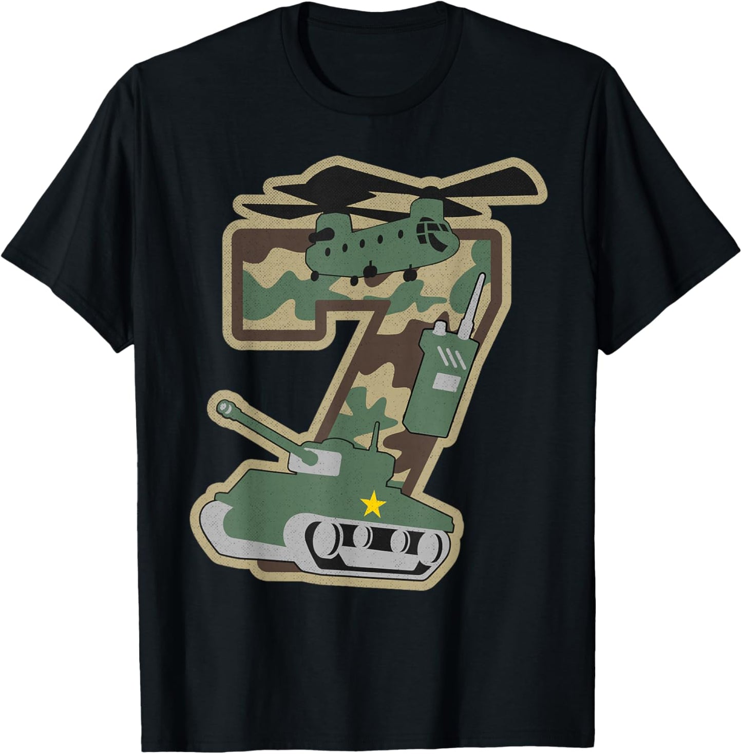 7th Birthday Boy 7 Years Old Little Military Camo Army Funny T-Shirt - T-Shirt | Black