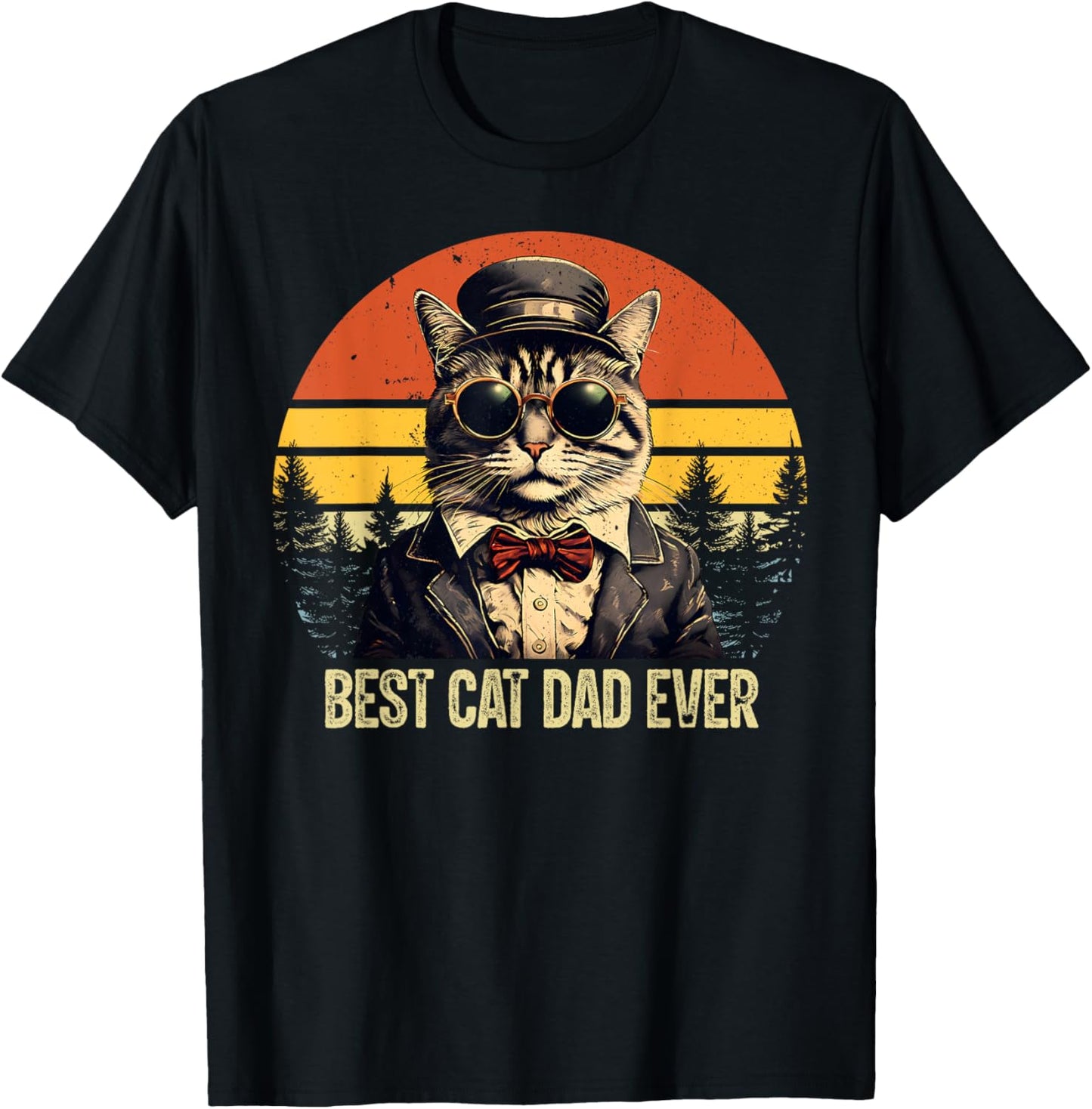 Vintage Best Cat Dad Ever Cat Daddy Father's Day T-Shirt - T-Shirt | Black