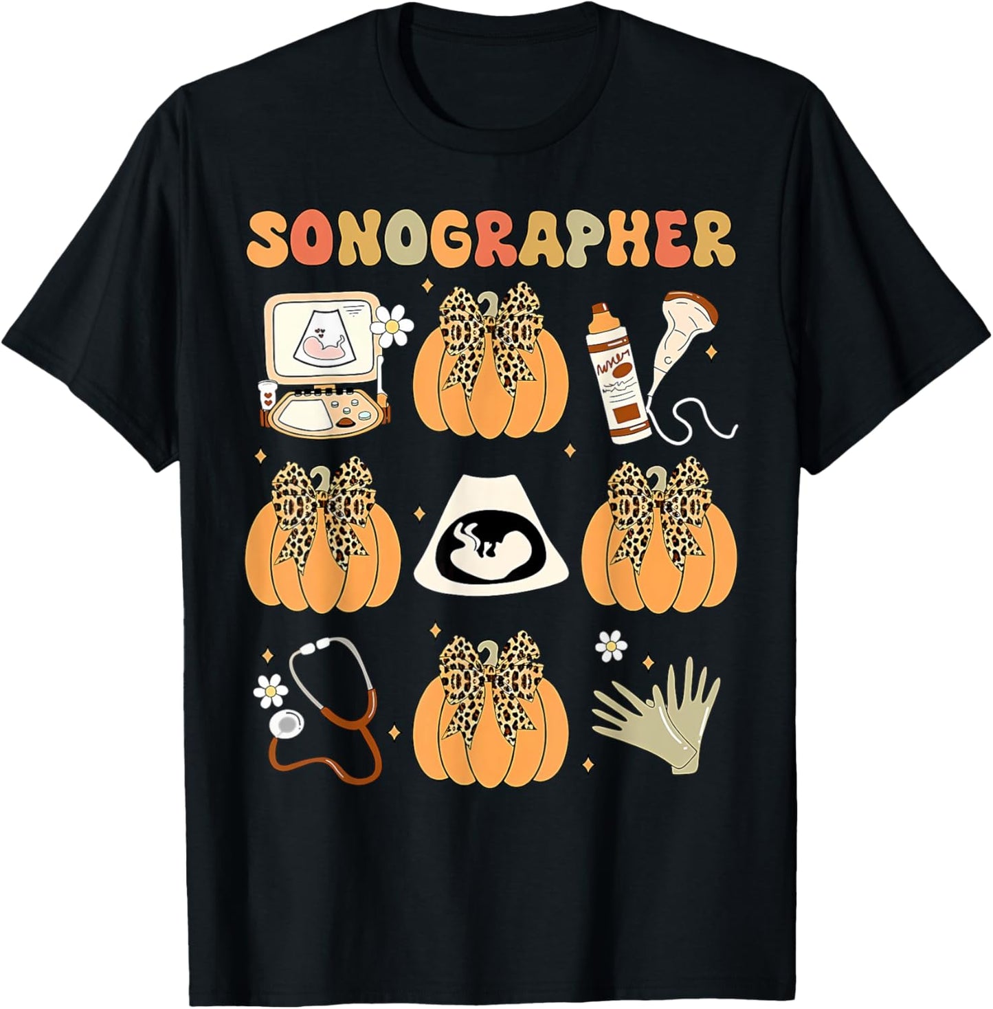 Coquette Sonographer Fall Ultrasound Tech Nurse Thanksgiving T-Shirt - T-Shirt | Black
