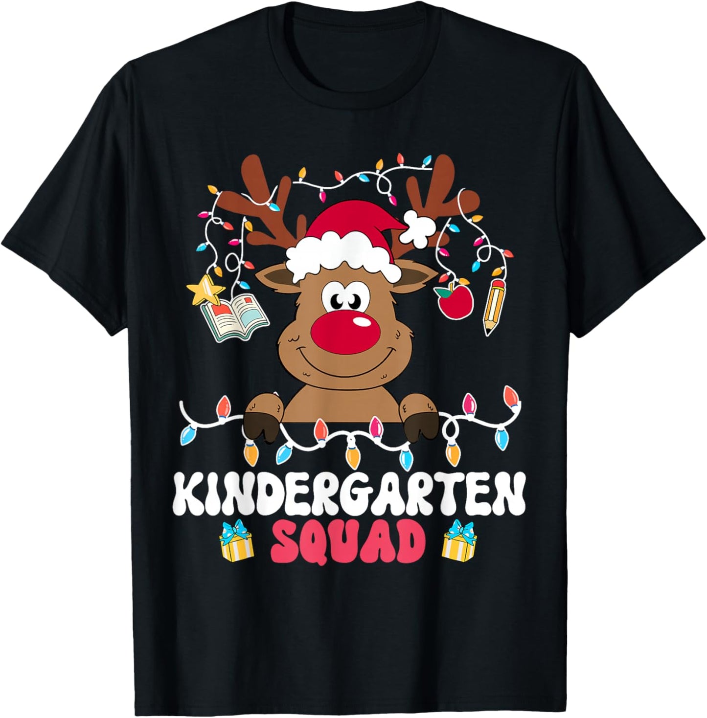 Kindergarten Squad Reindeer Christmas Teacher Xmas T-Shirt - T-Shirt | Black