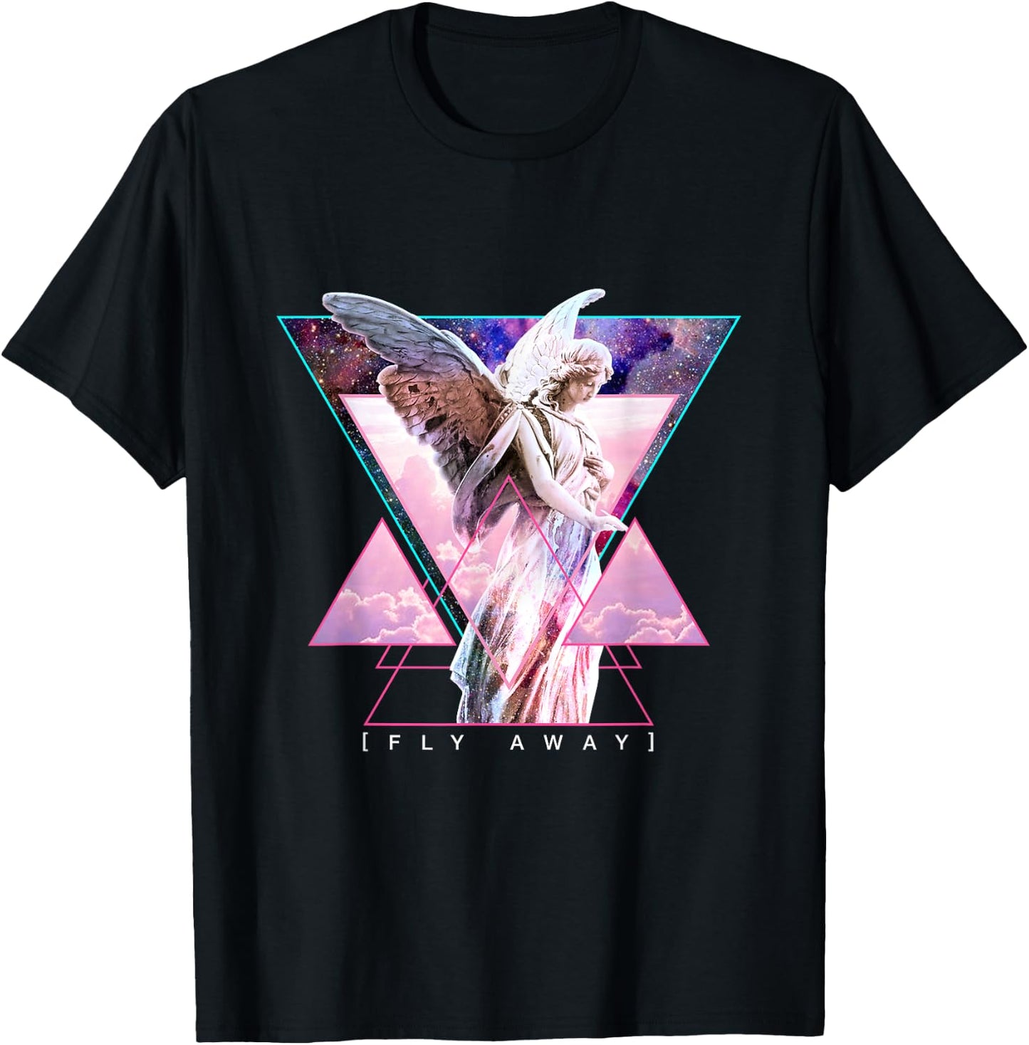 Vaporwave Angel Statue & Wings - Fly Away Aesthetic Art T-Shirt - T-Shirt | Black
