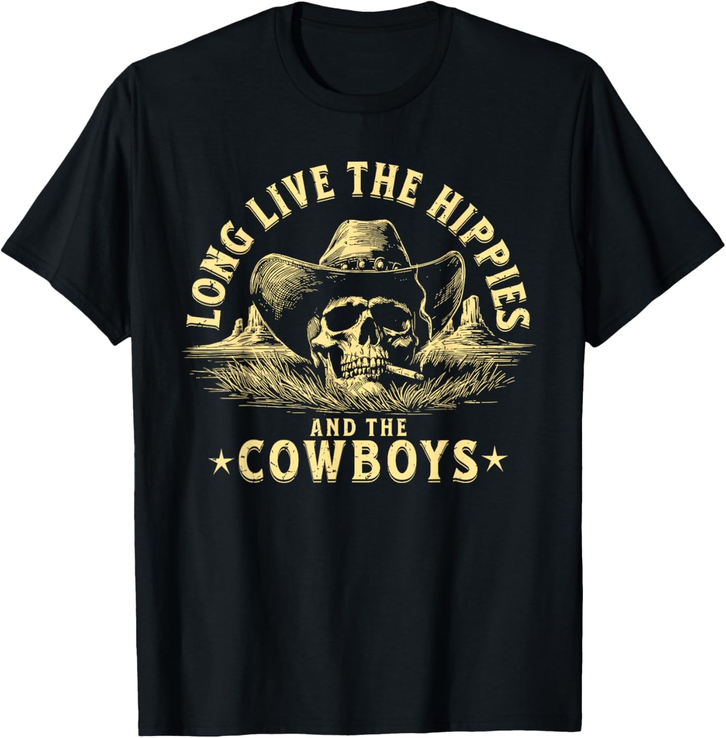 Long Live The Hippies And The Cowboys Country T-Shirt - T-Shirt | Black