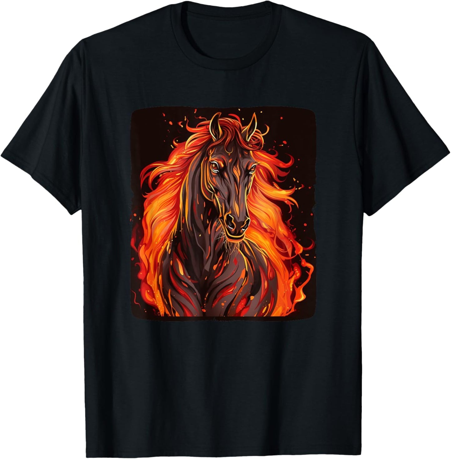 Cool horse with fire and flames for horses and animals fans T-Shirt - T-Shirt | Black