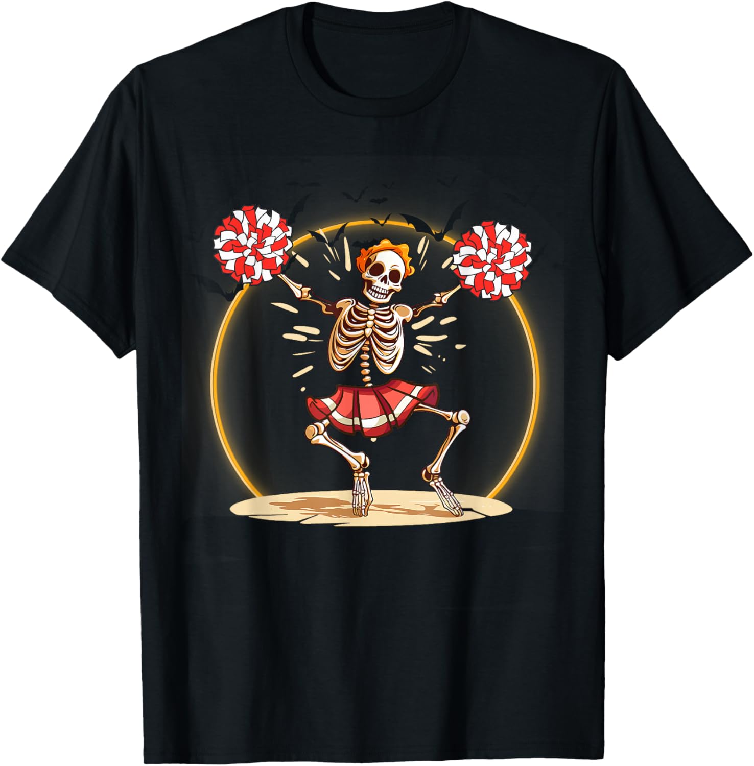 Cheerleading Skeleton Halloween Cheer Skeleton Cheerleader T-Shirt - T-Shirt | Black