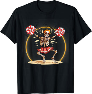 Cheerleading Skeleton Halloween Cheer Skeleton Cheerleader T-Shirt - T-Shirt | Black