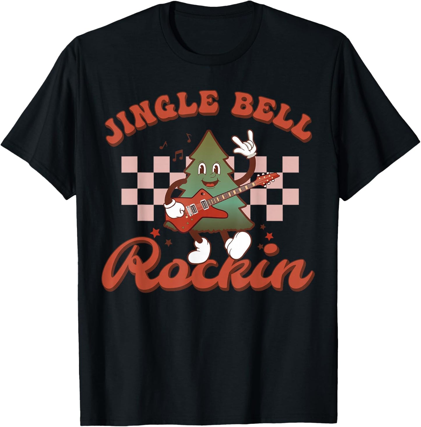 Jingle Bell Rocking Cute Christmas Rock n Roll Guitar Retro T-Shirt - T-Shirt | Black