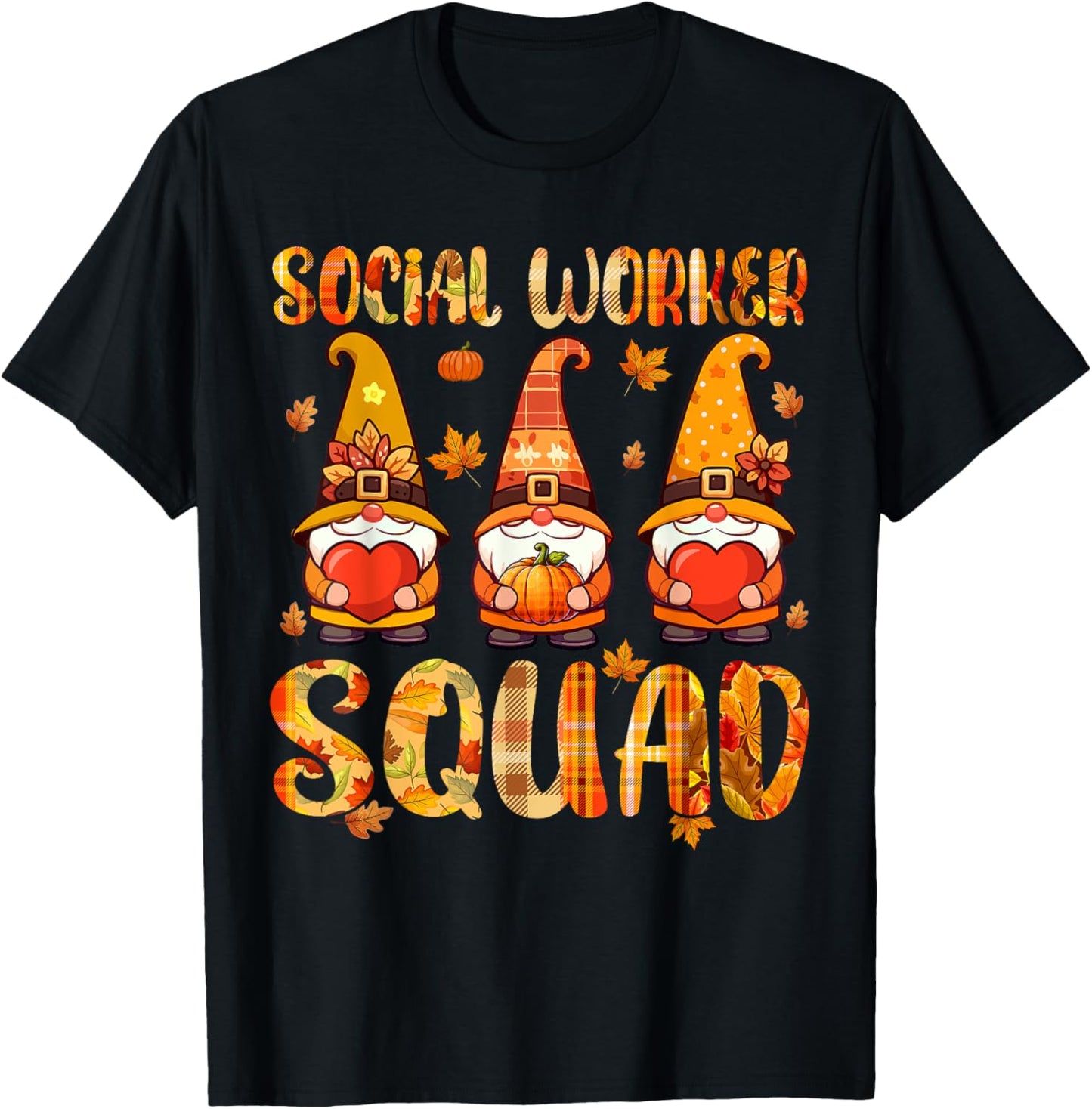 Social Worker Squad Three Gnomes Fall Thanksgiving Job Team T-Shirt - T-Shirt | Black