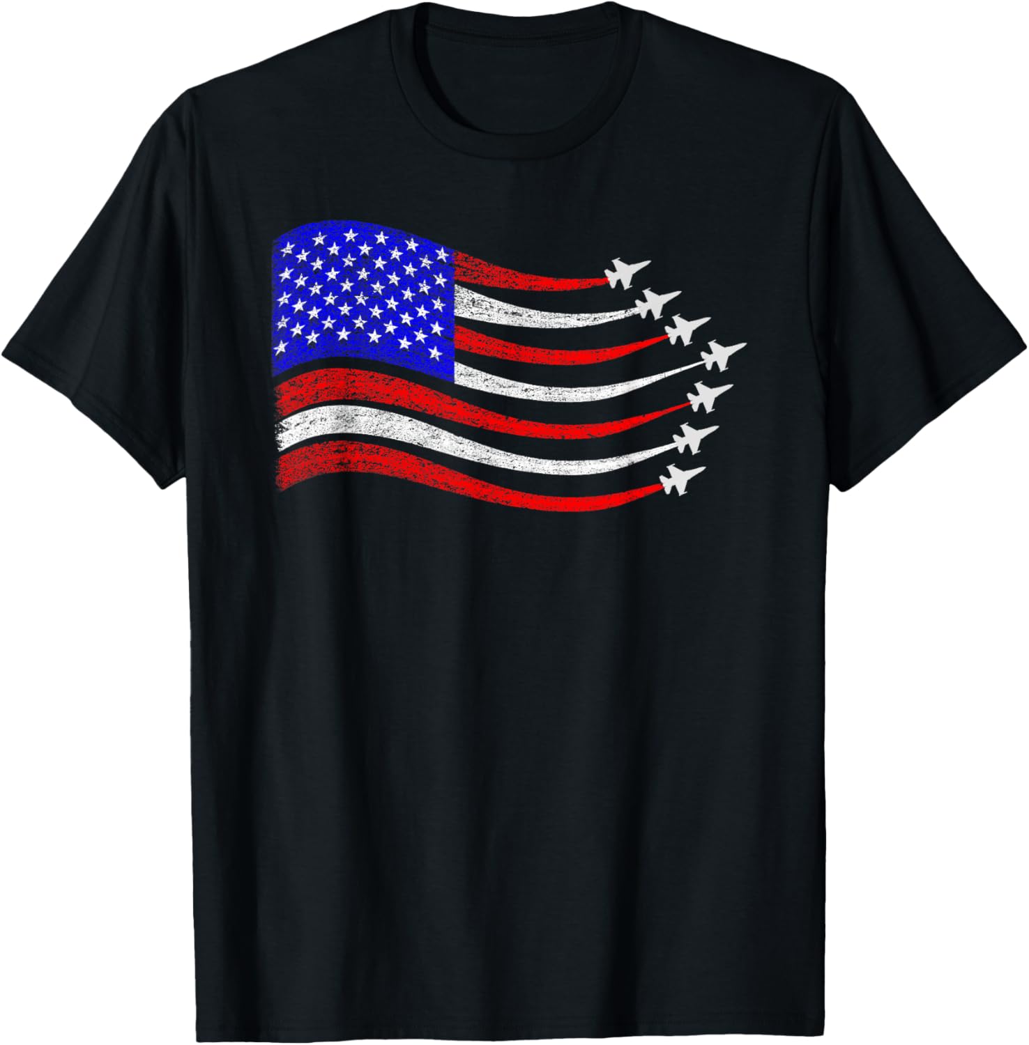 American Patriotic Fighter Jets USA Flag Waving 4th of July T-Shirt - T-Shirt | Black