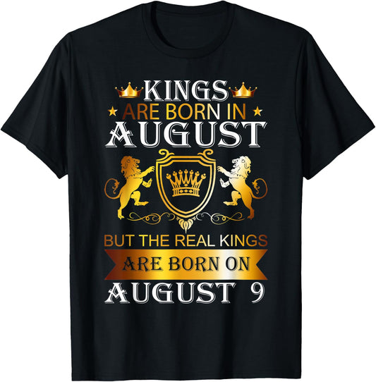 Kings Are Born On August 9th Birthday Bday Boys Kids T-Shirt - T-Shirt | Black