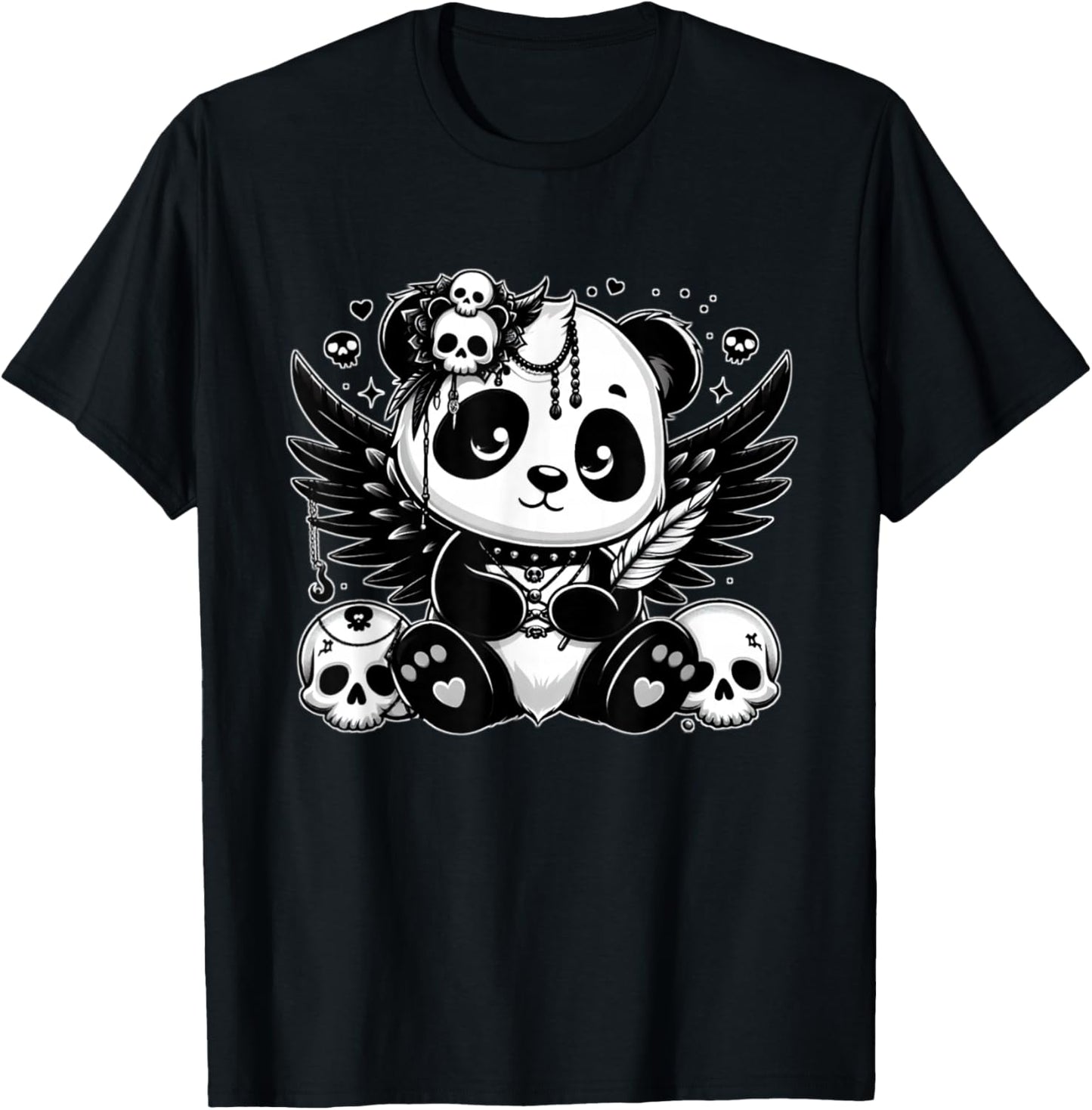 Gothic Panda Bear Skulls Goth Animal Lovers Panda Design T-Shirt - T-Shirt | Black