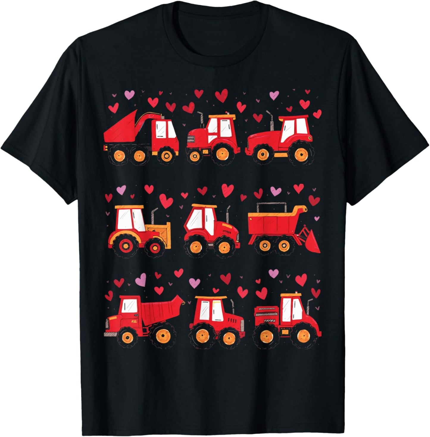 Kids Valentines Day Construction Trucks I Dig You Hearts T-Shirt - T-Shirt | Black