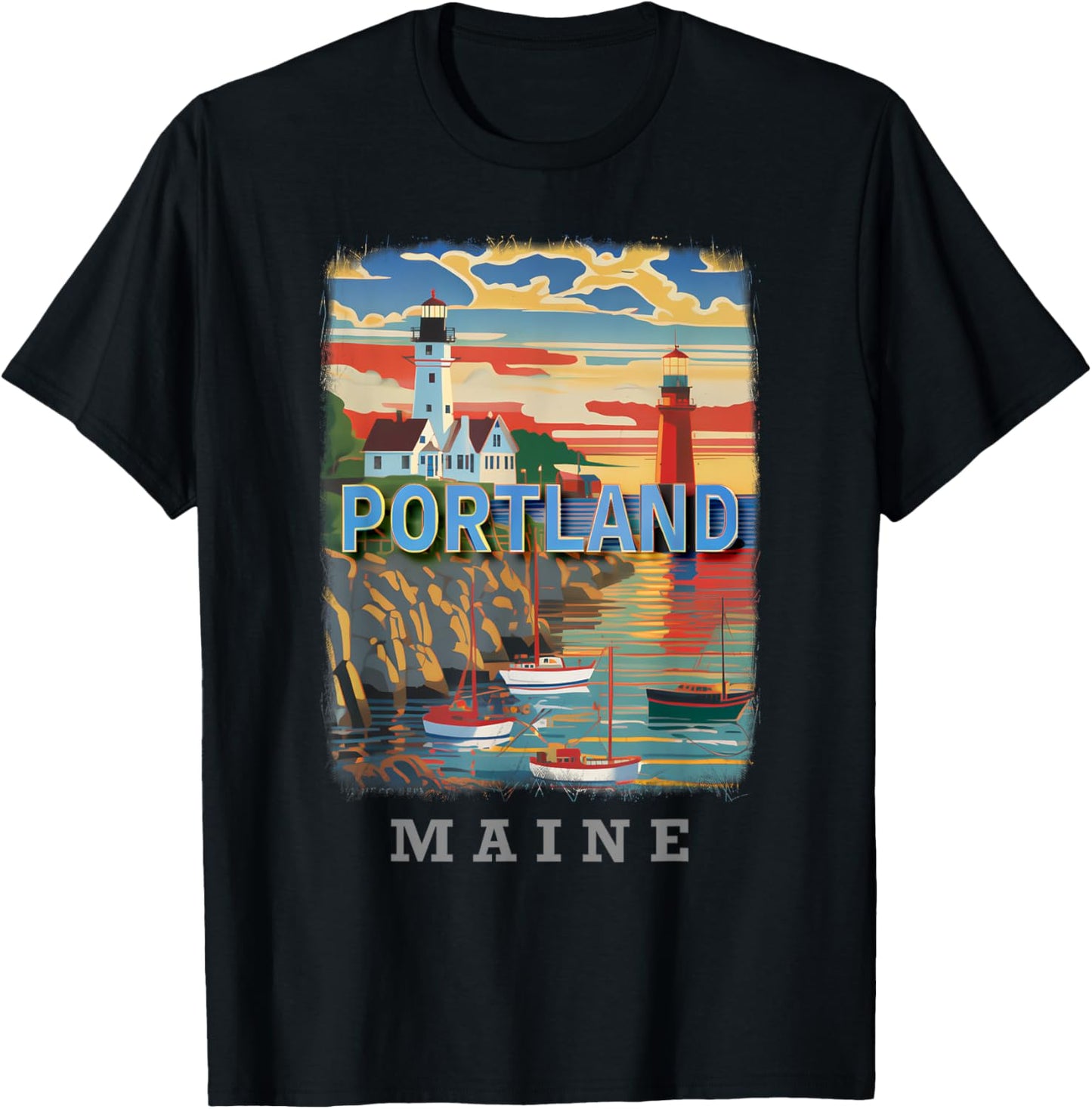 Portland Maine ME Coastal Charm SD719 T-Shirt - T-Shirt | Black