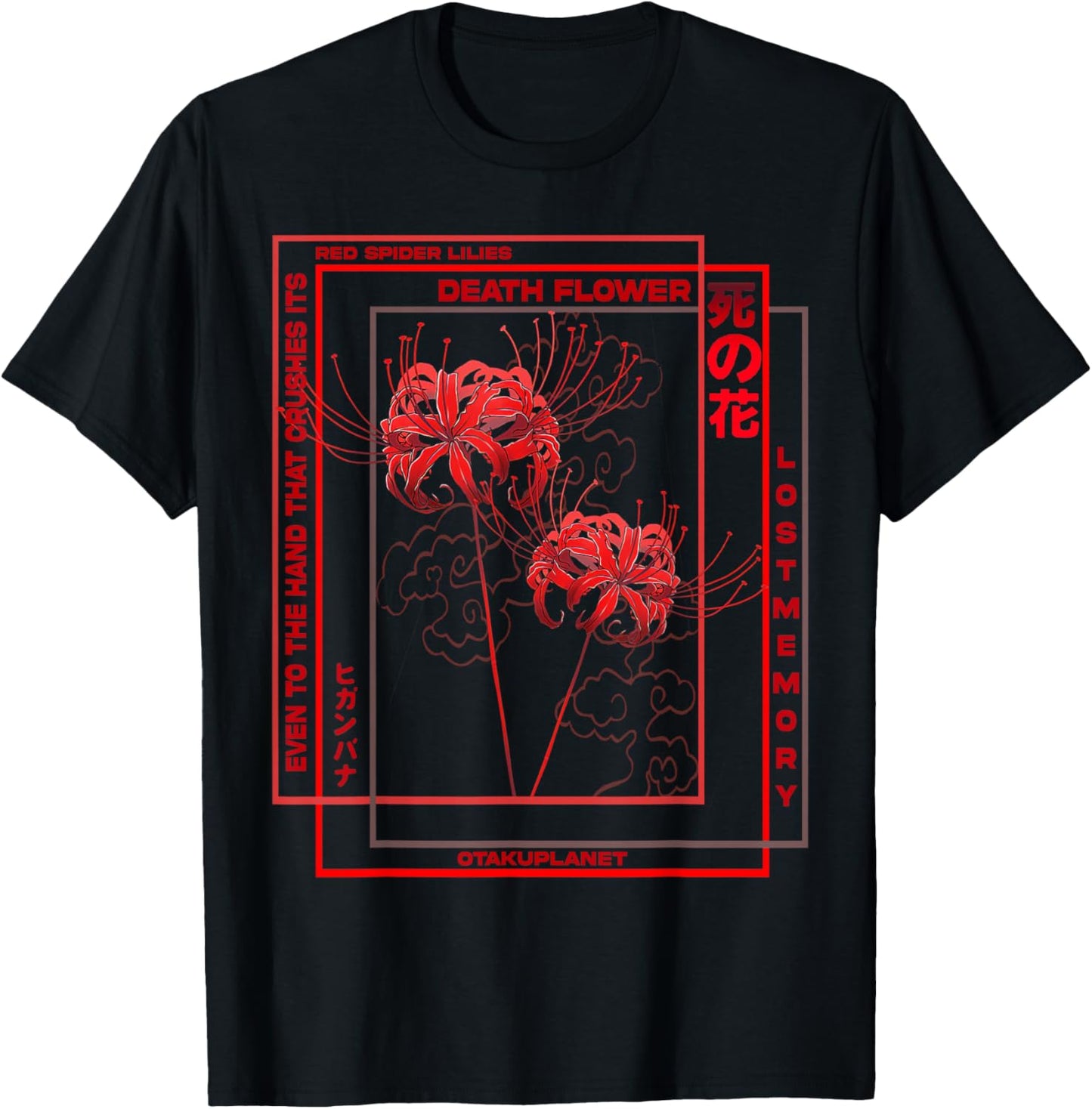 Japanese Spider Lily Soft Grunge Anime Aesthetic Flower T-Shirt - T-Shirt | Black