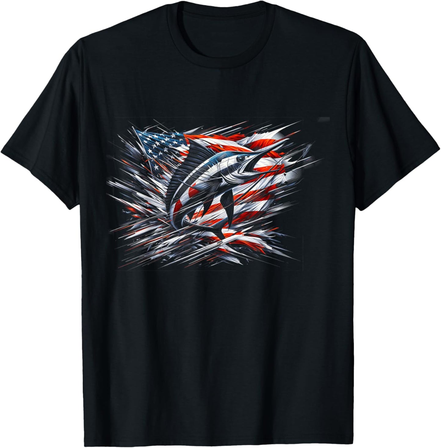 Sailfish American Flag Patriotic Fishing Graphic Design Women Men T-Shirt - T-Shirt | Black