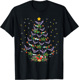 Funny Santa Bat Bird Xmas Gift Bat Christmas Tree T-Shirt - T-Shirt | Black
