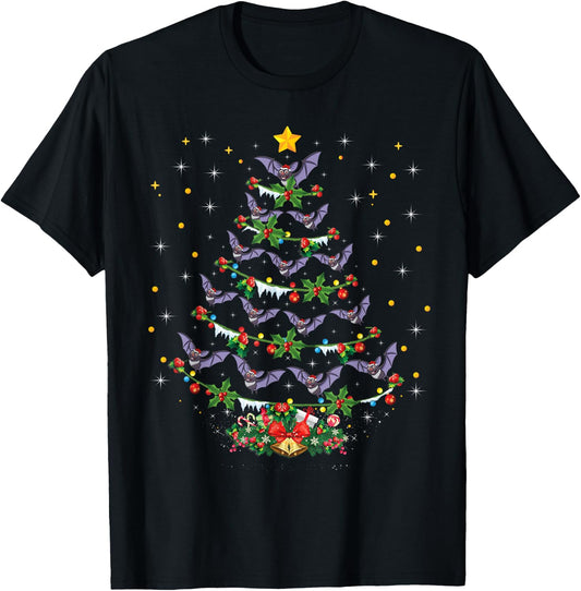 Funny Santa Bat Bird Xmas Gift Bat Christmas Tree T-Shirt - T-Shirt | Black
