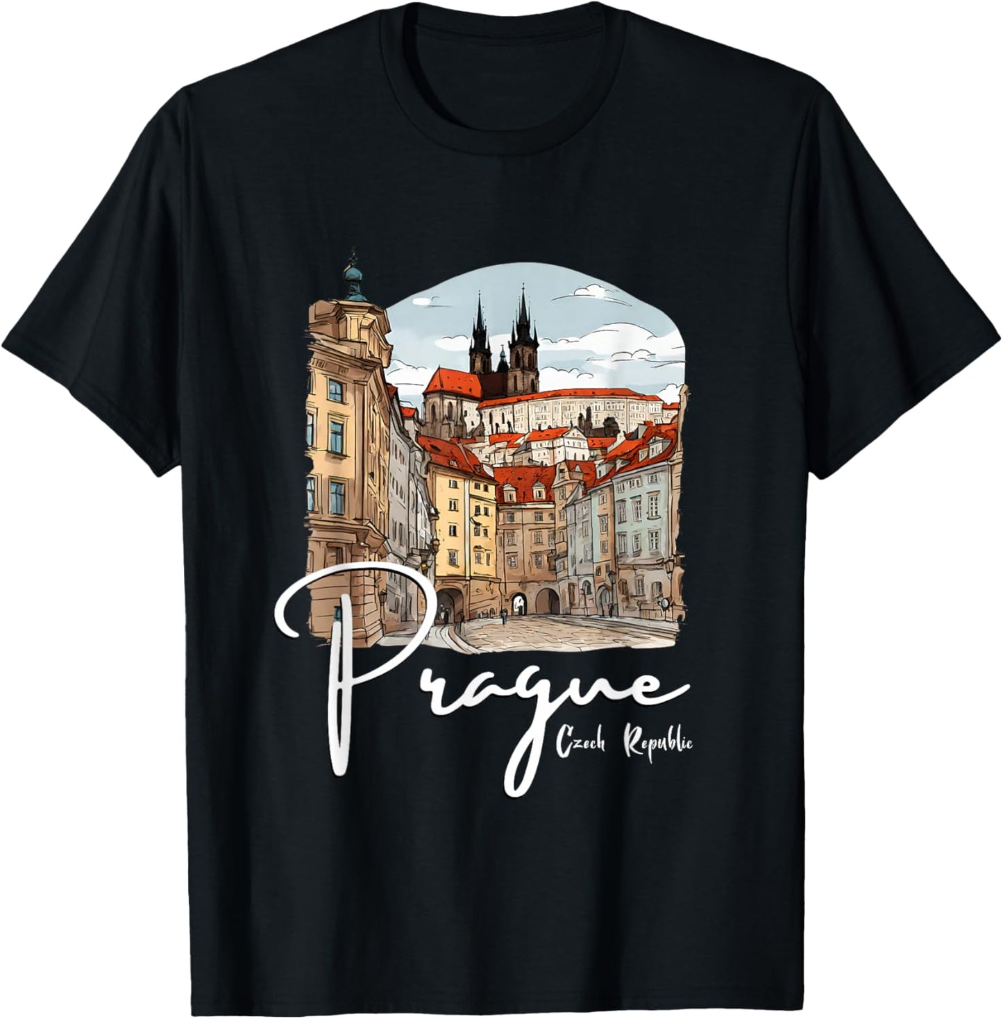 Prague Czech Republic Sketch Souvenir Prague T-Shirt - T-Shirt | Black