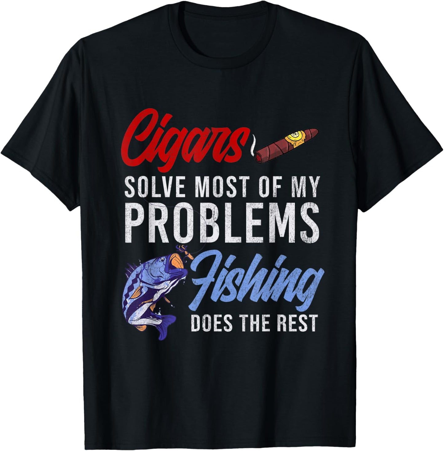 Cigar Smoking & Fishing Gift Cuban Cigars Smoker Hunting T-Shirt - T-Shirt | Black