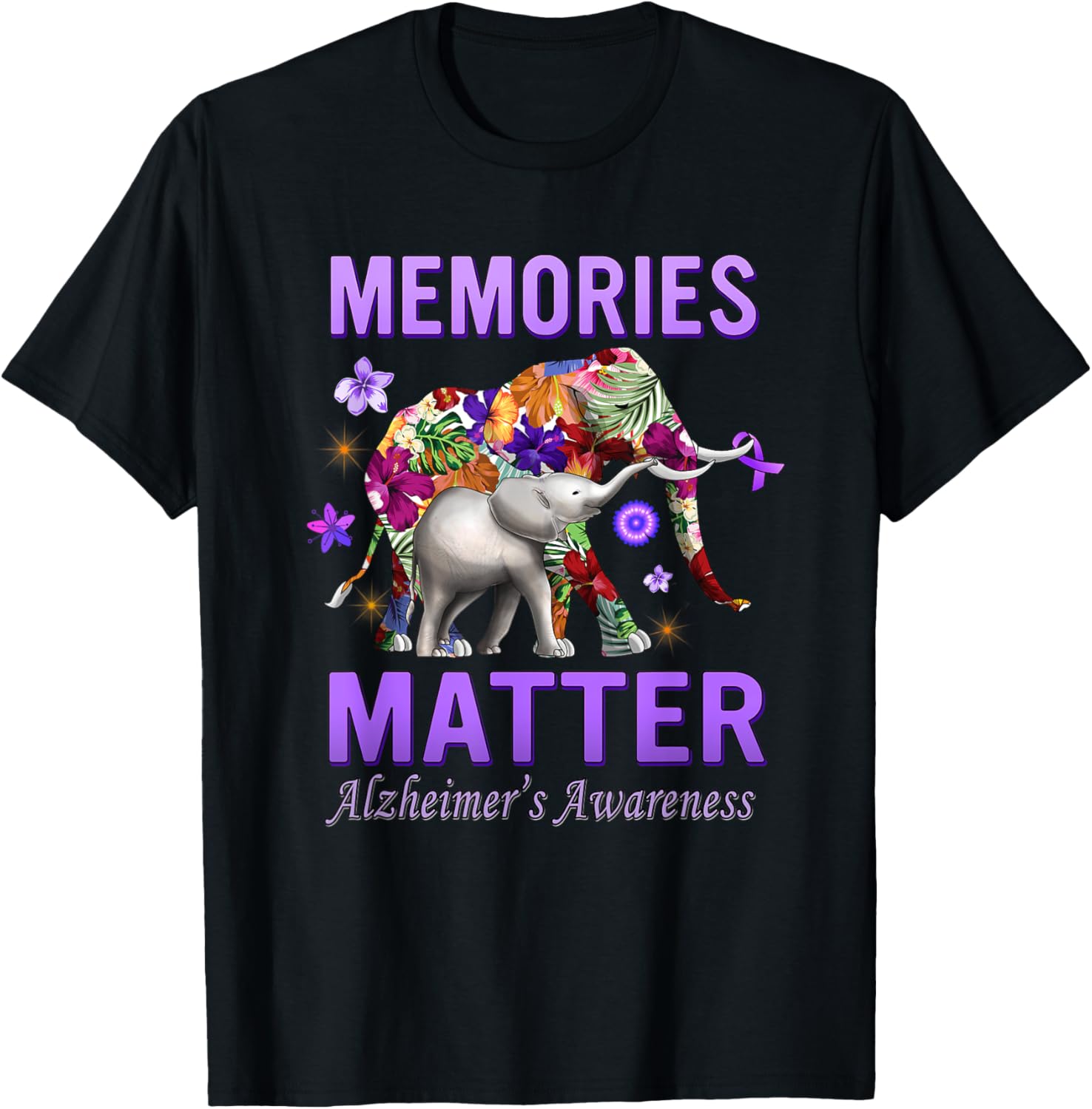 Alzheimers Awareness Memories Matter Purple Elephant T-Shirt - T-Shirt | Black