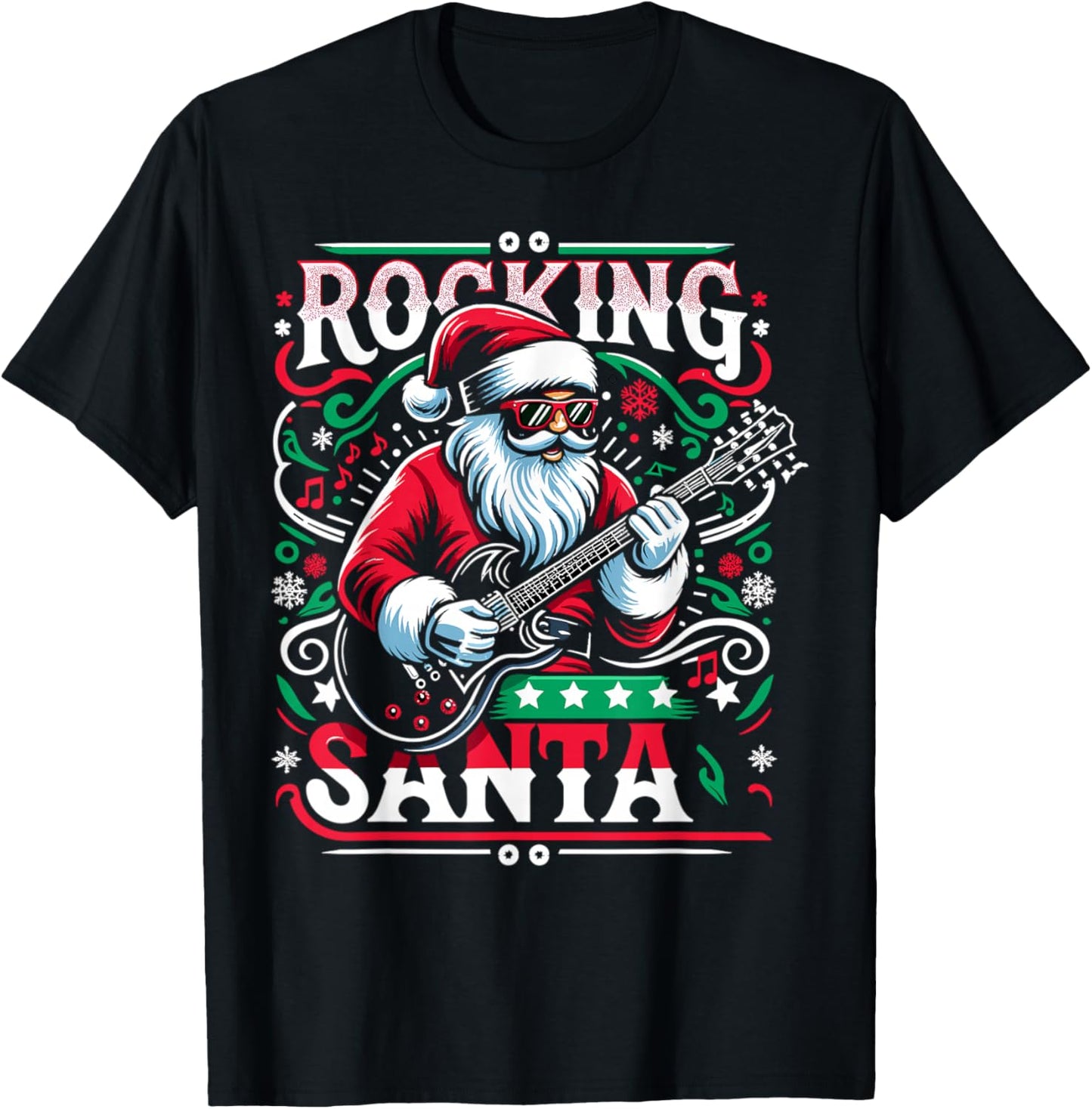 The Rocking Santa Christmas Rock Guitar Santa T-Shirt - T-Shirt | Black