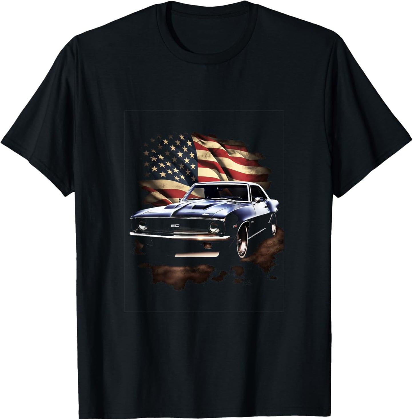 Muscle Car American USA Flag Vintage Car T-Shirt - T-Shirt | Black