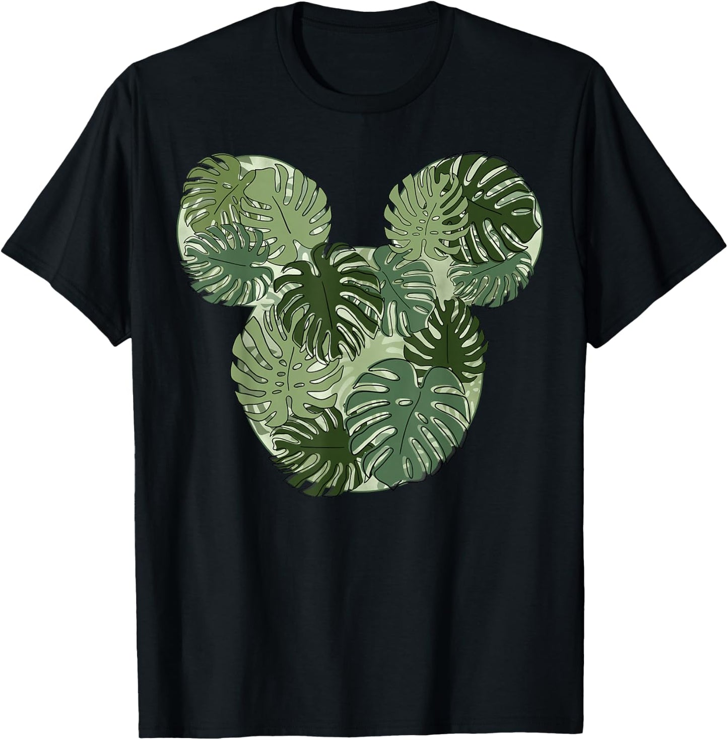 Disney Mickey & Friends Mickey Monstera Plant Fill T-Shirt - T-Shirt | Black