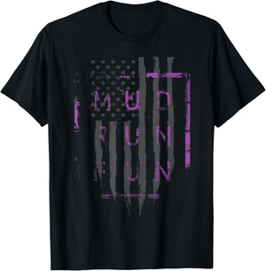 Mud Run Fun USA FLAG PURP Mudder Trail Running and Mudding T-Shirt - T-Shirt | Black