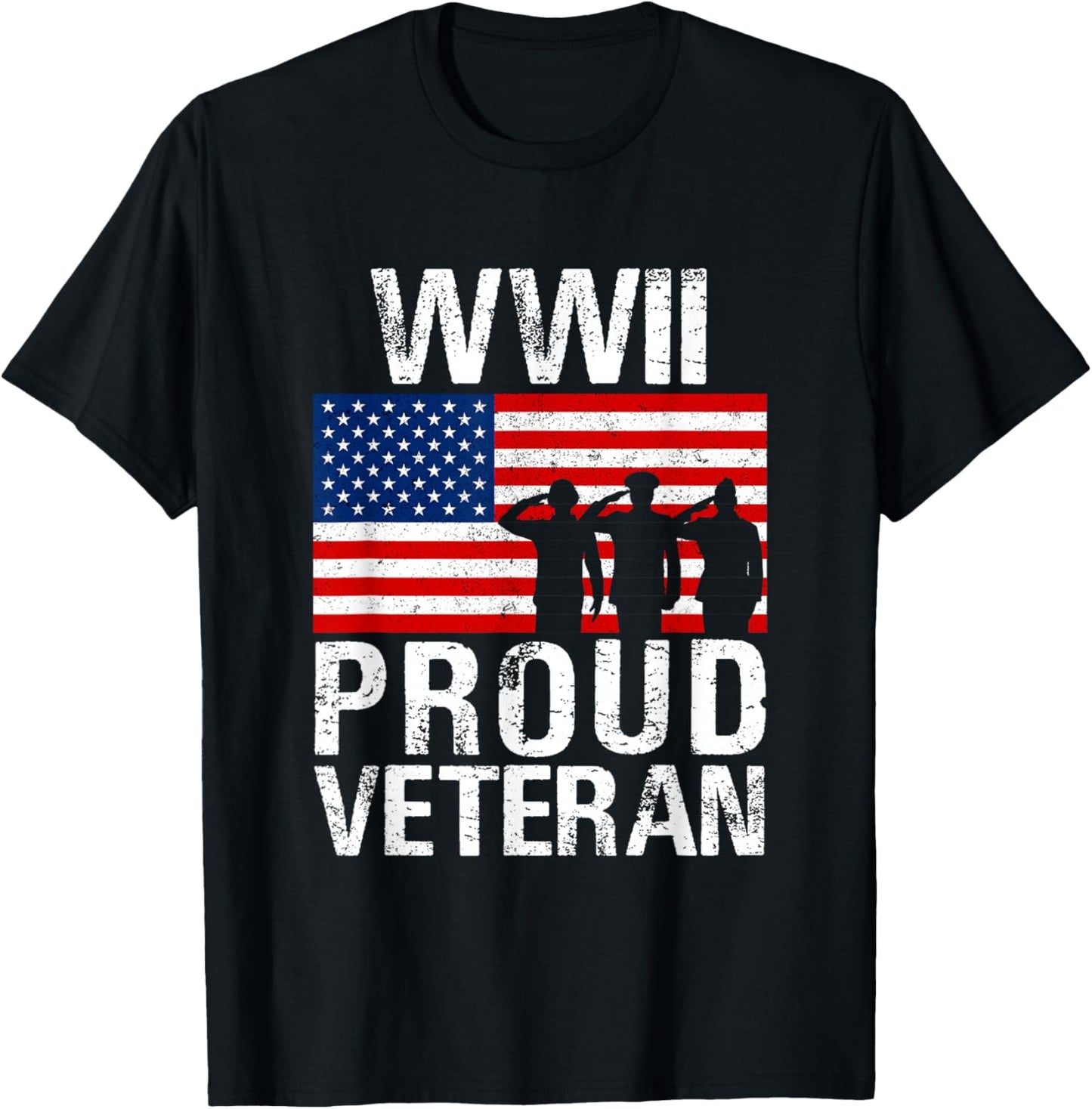 Patriotic USA Veteran Apparel & Gifts Outlet Proud WWII Veteran - Men's Classic Fit Black Short Sleeve - Small T-Shirt - T-Shirt | Black